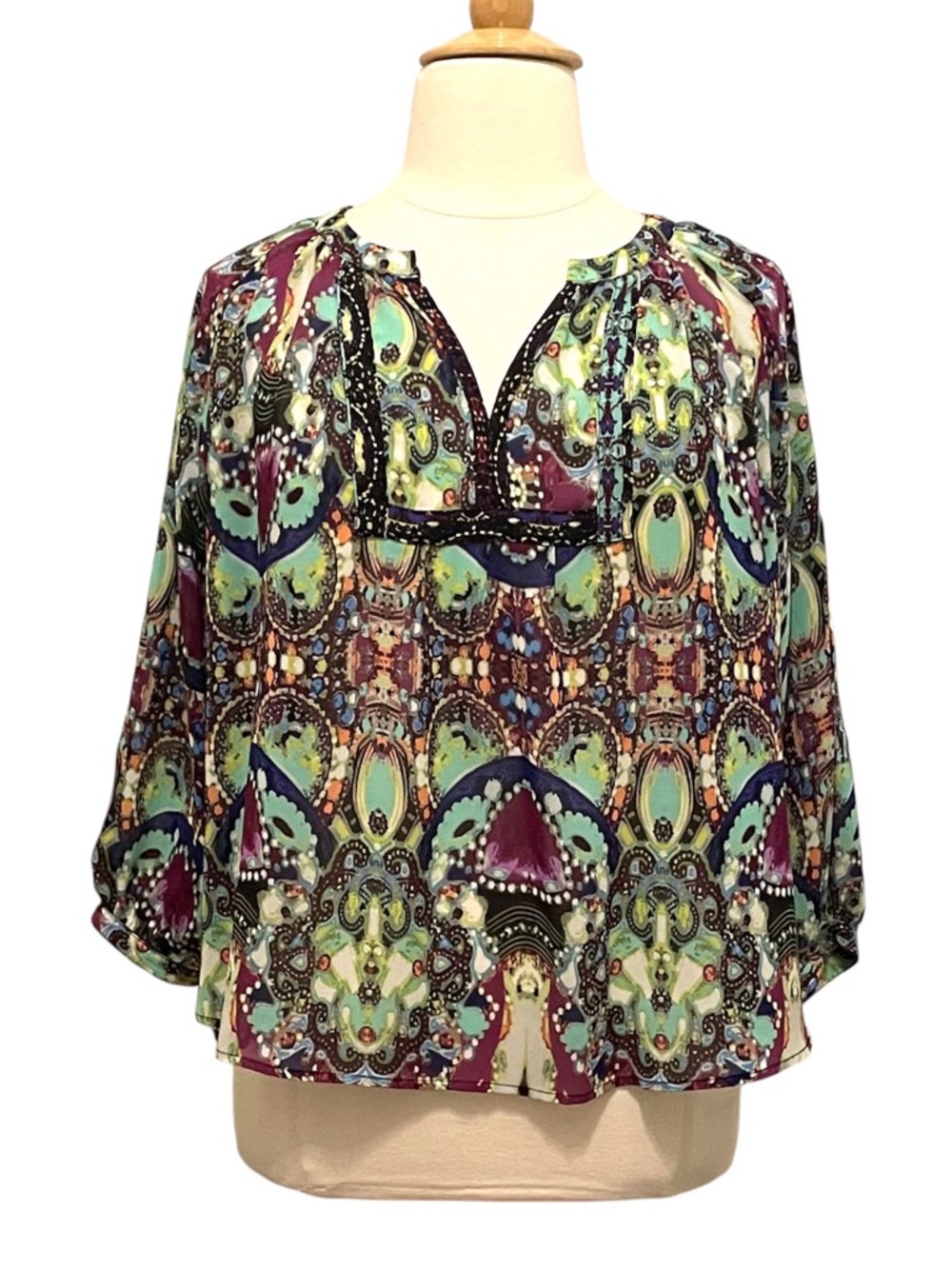 Nicole Miller Multicolor V Neck Printed Blouse iXL